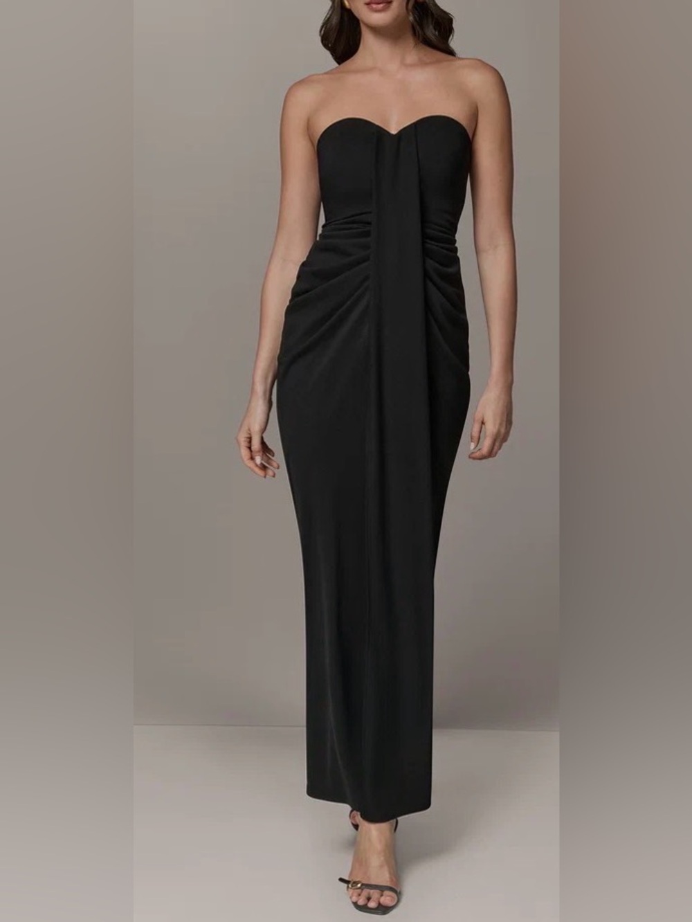 Donna Karan Strapless Black Draped Maxi Dress